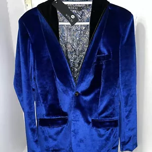 WZIKAI Mens Velvet Blazer One Button Solid Suit Jacket Sport Coat Size Small - Picture 1 of 11