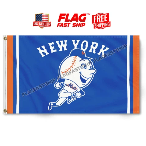 New York Mets Flag 3x5 FT Banner MR. MET Logo GrommetsUS Seller FREE Shipping Cover