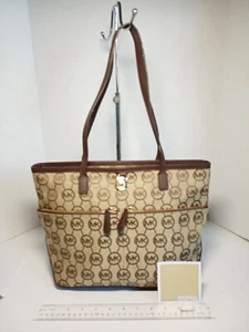 Michael Kors Kempton Medium Brown Purse Shoulder Bag Signature Canvas Patent - Picture 1 of 10