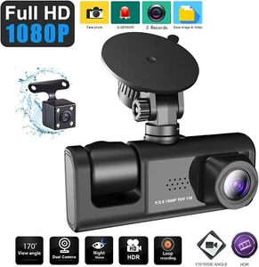Front. Back & Inside 3 Cameras Dash Cam 1080P Dashcam Driver Recorder HD - Picture 1 of 8
