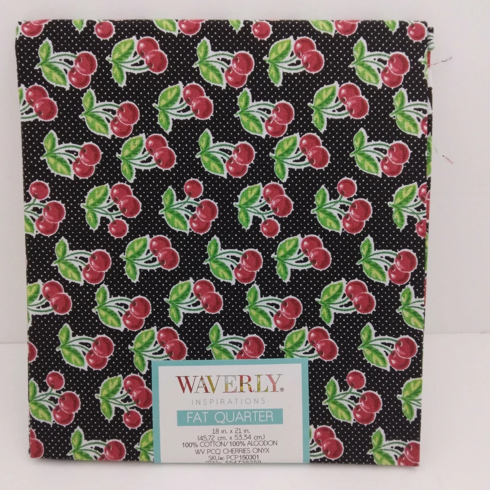 Waverly Inspirations Cherries Onyx Dots Cotton Fabric 1 Yard Plus 4 Fat Quarters