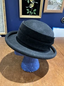 Vintage/Retro Black Felt Hat With Velvet Band 22inch - Picture 1 of 5