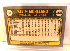 PHILLIES BASEBALL TOPPS # 13 TRADING CARD CATCHER KEITH MORELAND 1980 PREOWNED - Picture 1 of 2