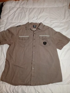 ENYCE Tan Short Sleeve Y2K Hip Hop P Diddy Sean Combs Collared Button. RN110237 - Picture 1 of 6