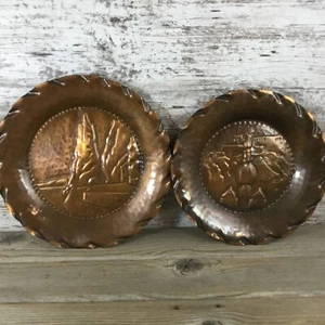 Maudoux Dinant Copper Plates Belgium Set of 2 – Hammered Vintage Wall Art - Picture 1 of 11