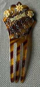 Vintage Victorian Hair Comb Tortoise Shell Floral Flowers Hair Ornament Pick 5" - Picture 1 of 3