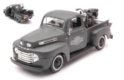 MODELLINO FURGONE STATICO MAISTO FORD F1 PICK UP 1948 MOTO HARLEY DAVIDSON 1/24 - Immagine 1 di 4