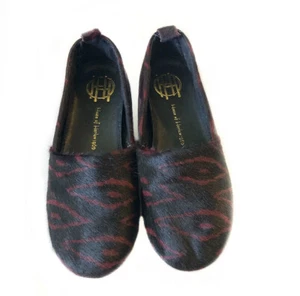 House Of Harlow 1960 Kye Calf Hair Loafers Flats Size 6 Round Toe Black Red - Picture 1 of 9