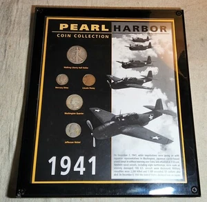 1941 PEARL HARBOR 5 COIN COLLECTION IN PLEXIGLASS FRAME-HALF,QUARTER,DIME +2MORE - Picture 1 of 8