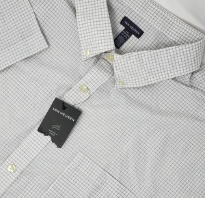 NUEVA Camisa Van Heusen Abotonada S/S Hombres 4XL Blanca Cuadros Sin Arrugas Nueva con Etiquetas - Imagen 1 de 9