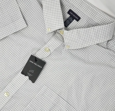 NEW Van Heusen Button Down S/S Shirt Men 4XL White Check Wrinkle Free  NWT - Image 1 of 4