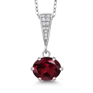 2.13 Ct Oval Red Rhodolite Garnet 925 Sterling Silver Pendant with Chain - Picture 1 of 6