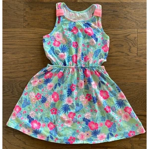 Tommy Bahama Girls Floral Dress Size M (7/8) Aqua Pink Summer Casual - Picture 1 of 7