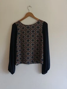 Blusa Original New Look Manga Larga Azul Patrón Cuadrado Talla 8 - Imagen 1 de 7