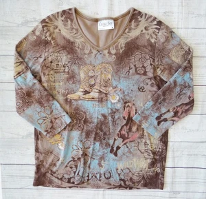 Cactus Bay Apparel Wild West Mustangs Pferde Cowboystiefel 3/4 Ärmel T-Shirt M - Bild 1 von 5