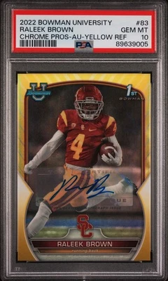 2022 BOWMAN UNIVERSITY CHROME RALEEK BROWN AUTOGRAPH YELLOW /75 ASU AUTO PSA 10 - Image 1 of 2