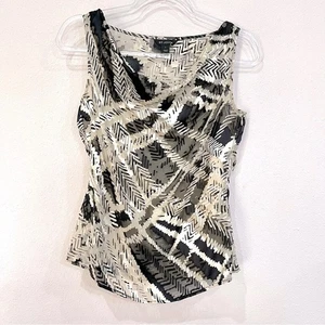 St. John Sheer Lined Silk Blend Draped Neck Sleeveless Cami Black Cream Top - S - Picture 1 of 13