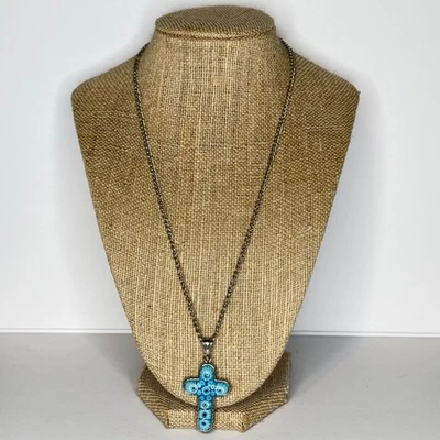 Millefiori 玻璃十字架吊坠项链银色链不锈钢十字架 — 第 1/4 张图片