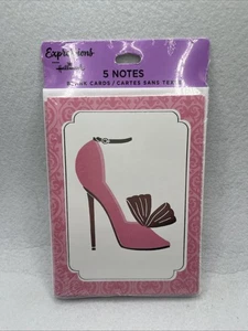 Hallmark Expressions 5 Notes Blank Cards and Envelopes Pink High Heel Pink Shoes - Picture 1 of 5