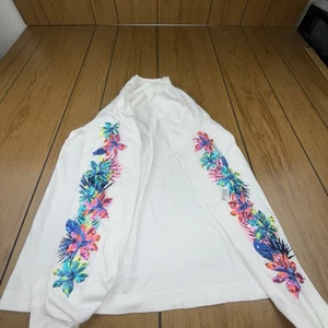 Tropical Bling Floral Hibiscus Small Long Sleeve Campus Tee PINK VS - Picture 1 of 16