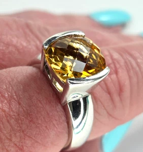 Vintage Large Citrine, 925 Sterling Silver Bold Ring November Stone Sz 7.75  - Picture 1 of 5