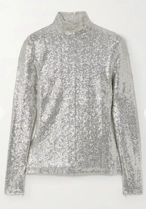 Ralph Lauren Purple Label XSMALL Silver Mesh Long Sleeve sequined turtleneck - Picture 1 of 13