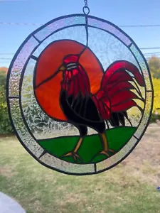 Ventana colgante de gallo colorido vitral Suncatcher artesiano de 12 pulgadas de diámetro - Imagen 1 de 2