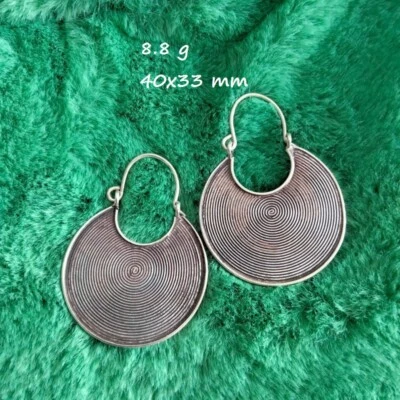 Fine Sterling Silver Earrings 925 Handcraft Tribal Jewelry Hoops Vintage ERA1204 - Image 1 of 4