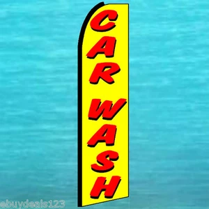 LAVADO DE AUTOS BANDERA ALETEADORA AMARILLA alto curvado cartel publicitario pancarta pluma Swooper - Imagen 1 de 5