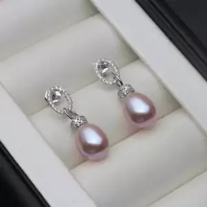 Genuine Freshwater Pearl & Simulated Diamond Drop Earrings - Picture 1 of 6