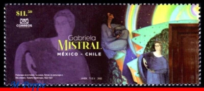 22-28 MÉXICO 2022 GABRIELA MISTRAL, ESCRITORA, EDICIÓN CONJUNTA CHILE, FAMOSOS MNH Foto 1 de 2