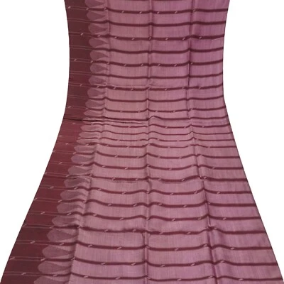 Vintage Purple 100% Silk Handwoven Striped Sari Remnant 4YD Craft Fabric Scrap - Image 1 of 4