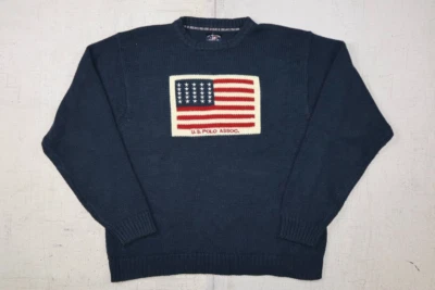 Suéter de la Asociación de Polo de Estados Unidos Azul Marino Acrílico Tejido Cuello Redondo Bandera de Estados Unidos Talla XL Foto 1 de 4