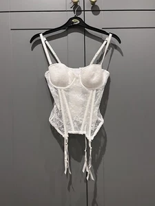 H&M White Lace Garter Corset Teddy Lingerie UK10 - Picture 1 of 5