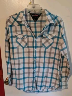 Tony Hawk Button Up long Sleeve Shirt Size XL Blue White Plaid Read - Image 1 of 4