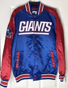 NEW YORK GIANTS SATIN JACKET STARTER MENS LIGHTWEIGHT ROYAL BLUE RED NWT - Picture 1 of 11
