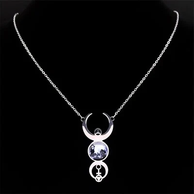 Collar Diosa Triple Luna 316L Acero Inoxidable Pagano Wicca Divino Femenino Foto 1 de 4