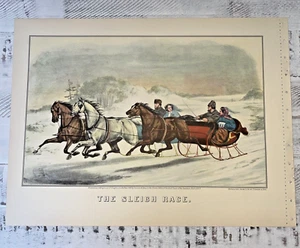 Impresión Currier and Ives 1952 carrera de trineo carrera de botes de hielo reimpresión 16x11 - Imagen 1 de 4