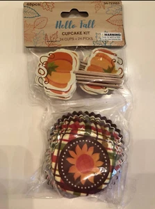JUEGO DE 24 ADORNOS Y FORROS PARA CUPCAKES VACACIONES OTOÑO ACCIÓN DE GRACIAS SUMINISTROS PARA FIESTAS - Imagen 1 de 1