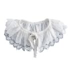 Women Delicate Layered Ruffle Faux Collar Shawl Crochet Floral Lace Ribbon Scarf