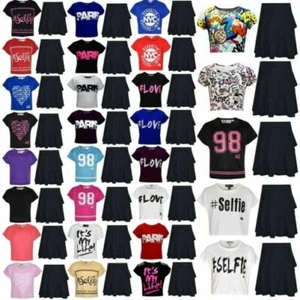 Kids Girls Crop Top And Fril Skirt Trendy Stylish Crew Neck Skater Skirt Set - Picture 1 of 41
