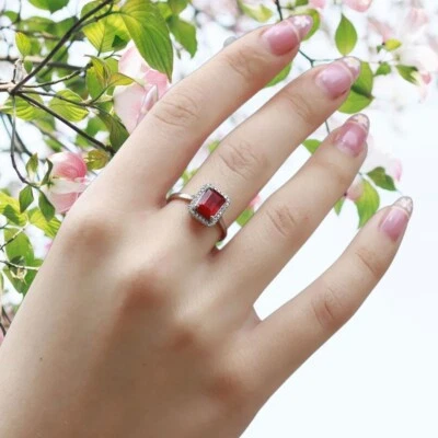 1.76 Ct Emerald Cut Lab Grown Diamond Ruby Engagement Ring 950 Platinum E F VS - Image 1 of 4