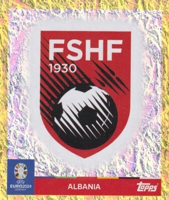 Topps UEFA Euro 2024 Sticker Swiss Edition ALB 1 Albania Logo Gold Parallel