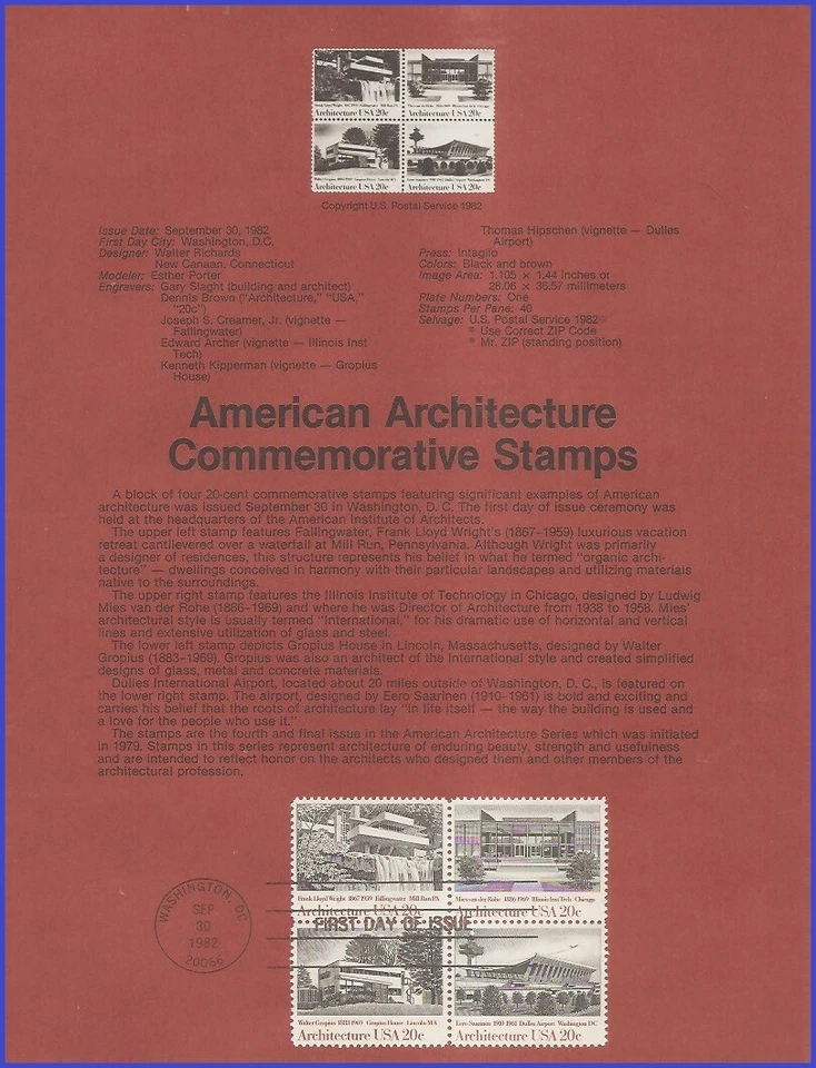 USA5 #2019-22 U/A SOUVENIR PAGE FDC BL4  American Architecture - Image 1 of 1