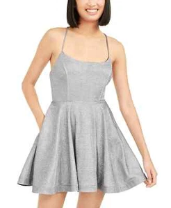 Speechless Juniors Shimmer Lace Back Dress Full Skirt Black Silver Size 13 NEW - Picture 1 of 12