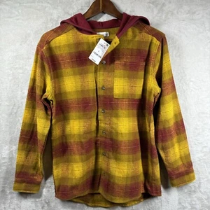 Epic Threads Boys Shacket Flannel Lg NEW Plaid Hooded Long Sleeve Button Mustard - Picture 1 of 10