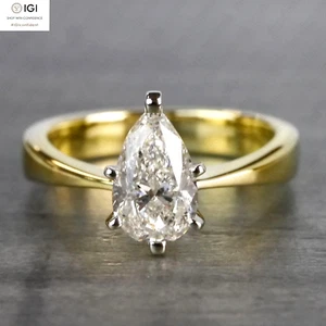 IGI 1.60Ct Pear Cut F VS1 Lab Grown Diamond Engagement Ring In 14k Two-Tone Gold - Picture 1 of 7