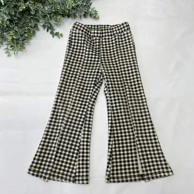 "Comma, Girl's Black Ivory Gingham Flare Front Slit Pants Elastic Waist Casual - Image 1 of 4