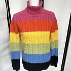 Pull à col roulé lourd femme vintage Marsh Landing tricot câble arc-en-ciel LGBTQ C9