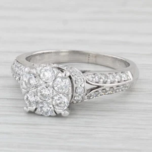 0.83ctw Diamond Cluster Engagement Ring 14k White Gold Size 7.75 - Picture 1 of 10
